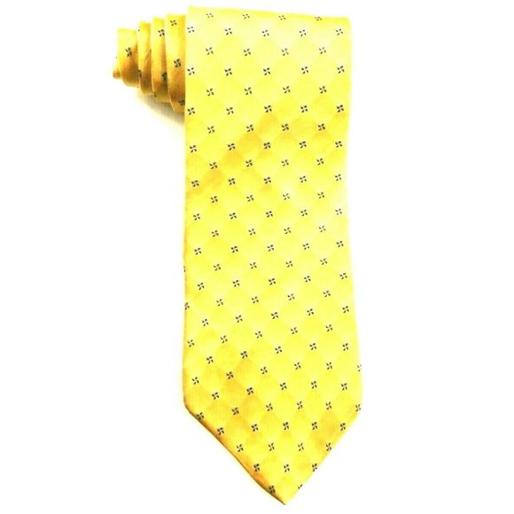 Bill Blass Neo NWOT Yellow w/Blue Dots Silk T540 - Picture 1 of 4